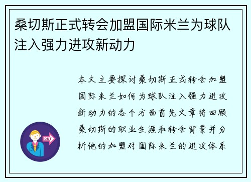 桑切斯正式转会加盟国际米兰为球队注入强力进攻新动力 桑切斯正式转会加盟国际米兰为球队注入强力进攻新动力